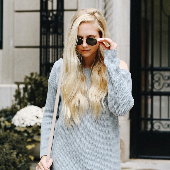 Gray Knit Off the Shoulder Sweater Dress - Picture 5 of 5